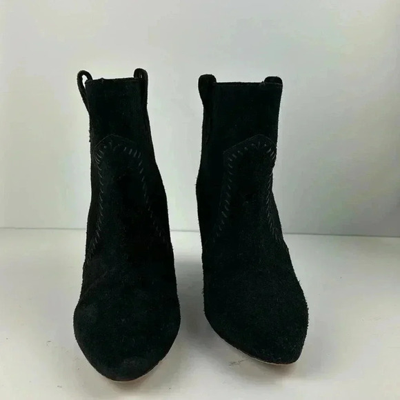 REBECCA MINKOFF SZ 8 wedge Ankle Black leather suede boots with great detail - Picture 1 of 8